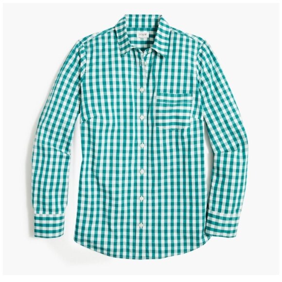 Tailored by J.Crew Mens Teal Gingham check button down all Cotton poplin Shirt L - Picture 1 of 10